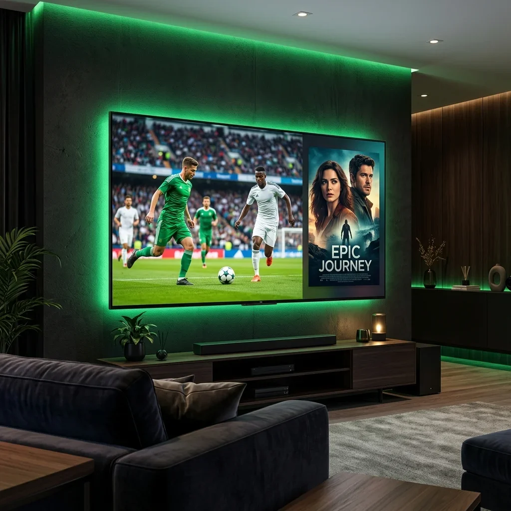 Premium 4K IPTV streaming interface on smart TV
